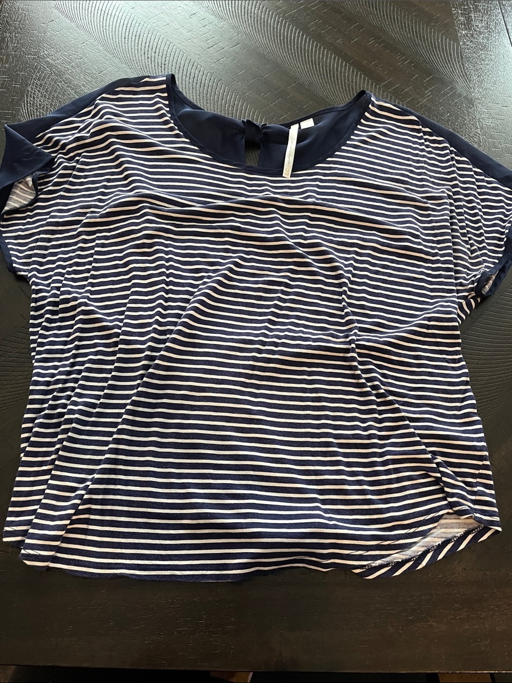Navy and White Striped Short Sleeve Tee with Contrast Trim